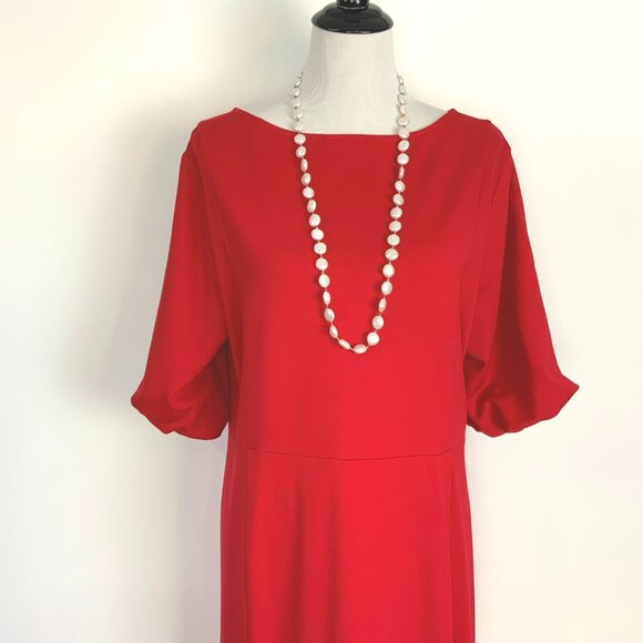 New J Jill Simple Elegance Puff Sleeves Dress In Red Cherry Size 2XL - Picture 9 of 16